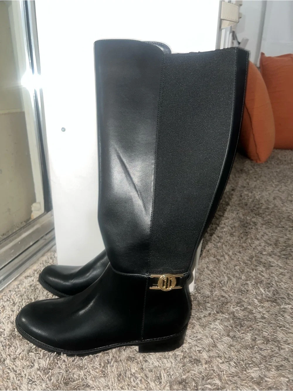 Black Knee-High Women's Riding Boots with Gold Accent *** FLASHH SALEEE***